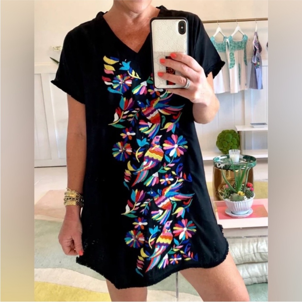 Judith March Black Embroidered Birds Of Paradise Dress Small